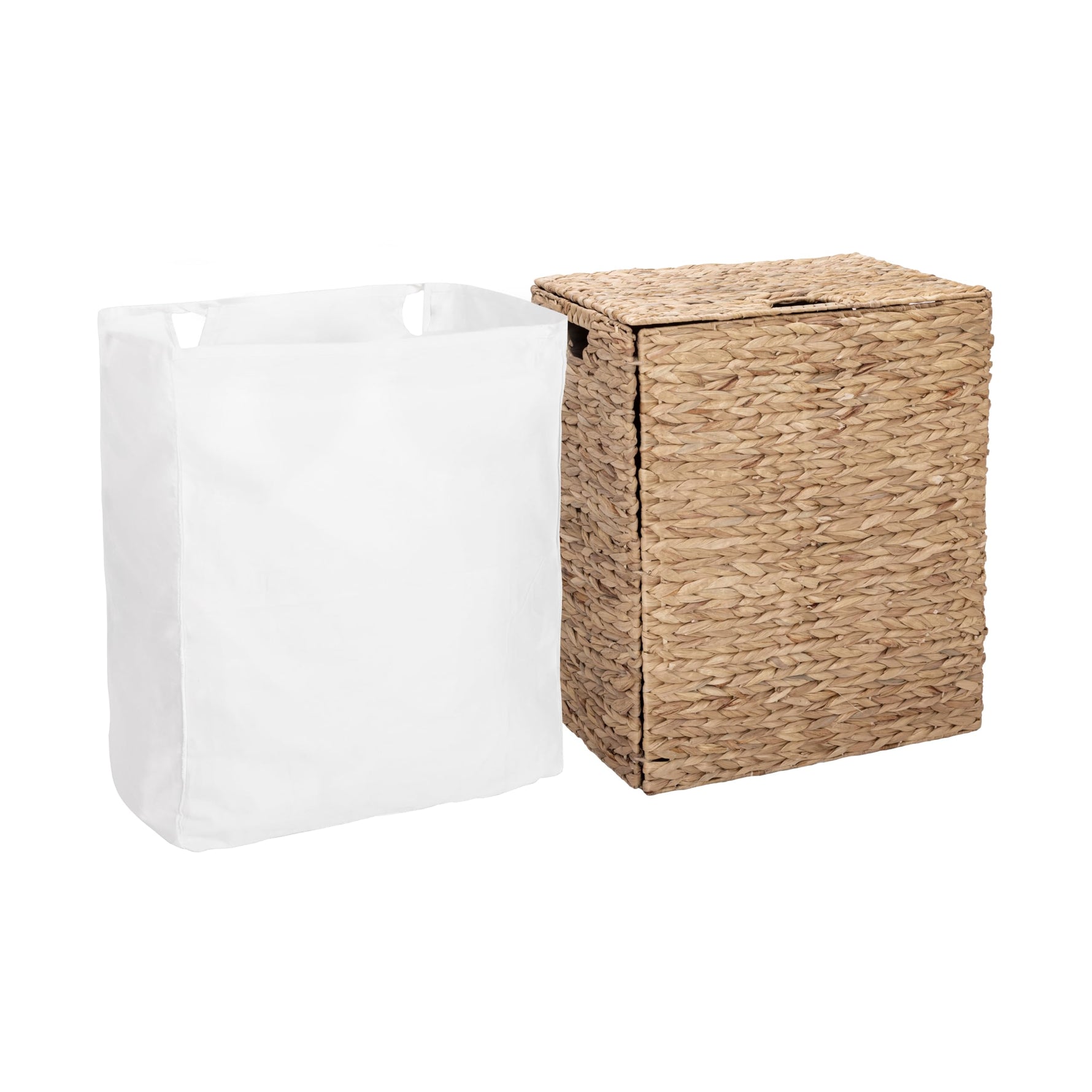 Seville Classics Premium Natural Handwoven Portable Laundry Bin Basket with Carrying Handles, Household Storage for Clothes, Linens, Sheets, Natural Water Hyacinth and Gray Rope, 3 Piece Set