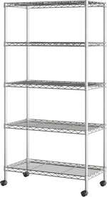 5-Tier Steel Wire Shelving, 30"W x 14"D x 61.5"H | Durable solid steel wire storage rack with adjustable shelves featuring 300 pounds per shelf weight capacity for home use