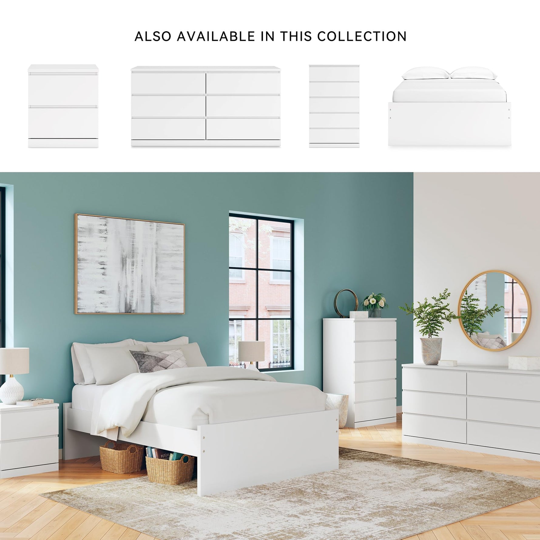 Signature Design by Ashley Onita Modern Nightstand with 2 Smooth-Gliding Drawers, Bedroom Night Stand for Bedside Storage, Hardware-Free, Wood, Solid White Finish
