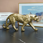 Cheetah Statue Home Decor Leopard Sculpture Resin Sitting Cheetah Figurine Desktop Table Top Ornament Decoration for Home Office-Gold Or Silver (Walking-Champagne Gold)