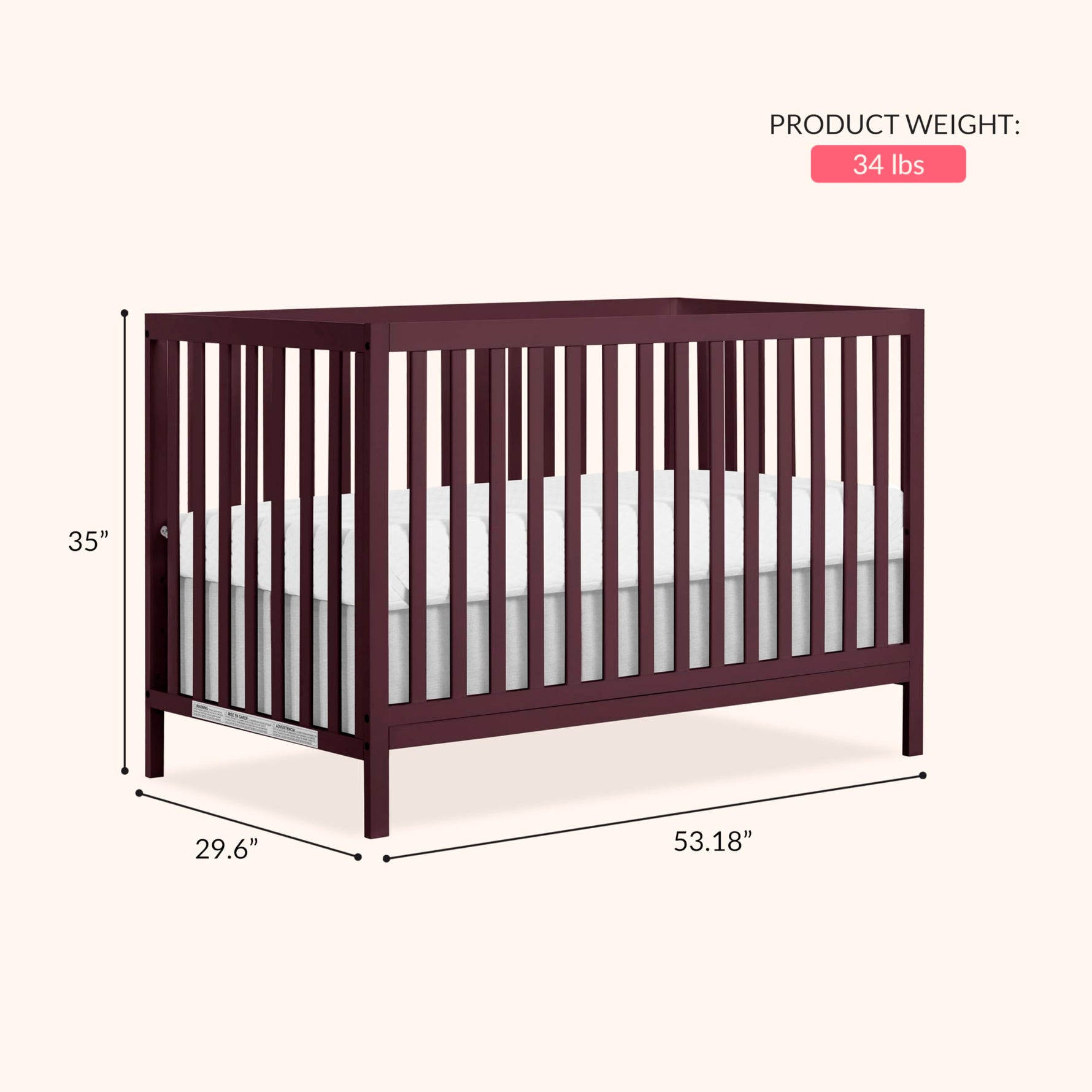 Dream On Me Synergy 5-in-1 Convertible Full-Size Baby Crib with Toddler, Day & Full Bed Conversion in White, GreenGuard Gold & BSA, 3 Mattress Heights, Sustainable Pinewood