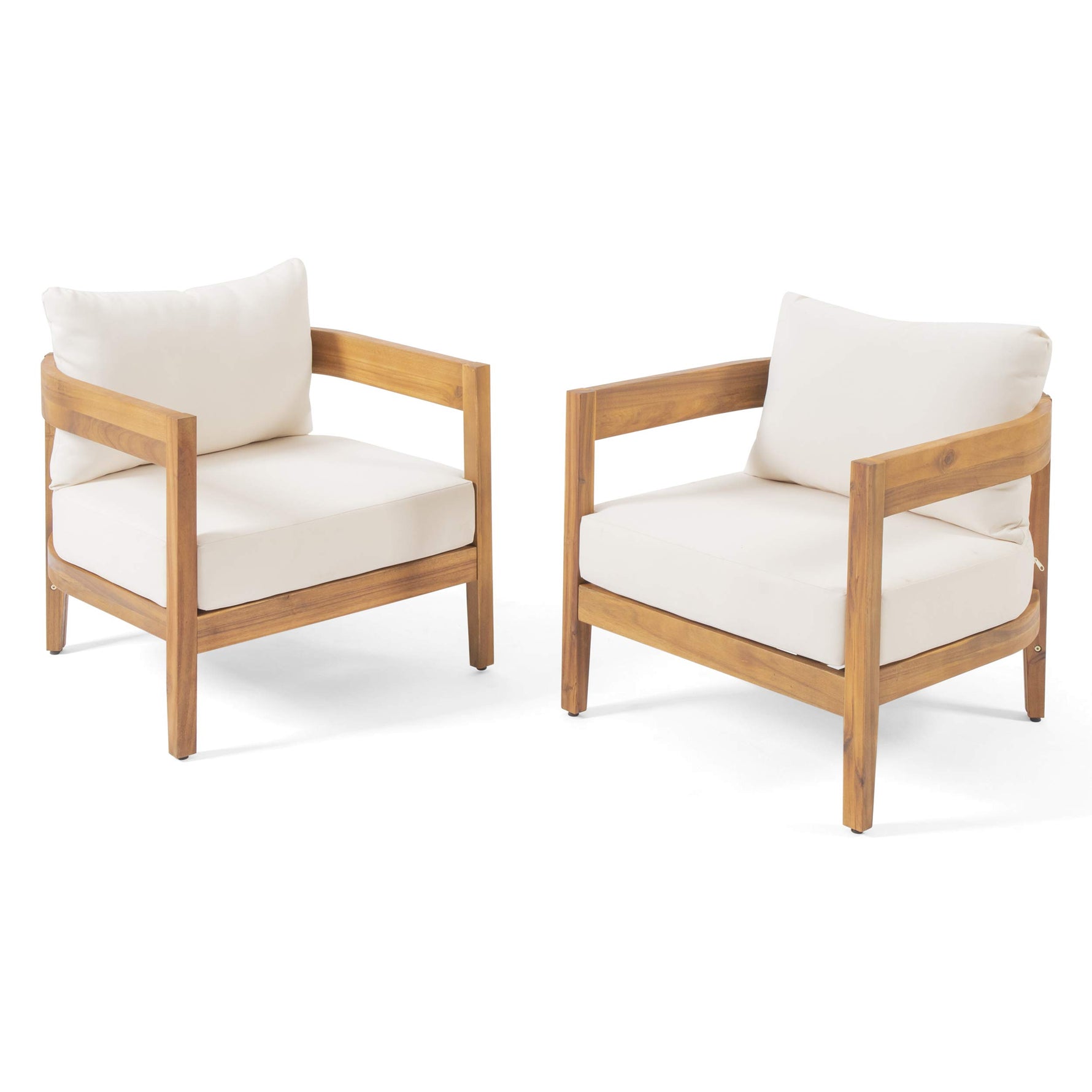 Christopher Knight Home 312395 Alfy Outdoor Club Chair with Cushions (Set of 2), Teak Finish, Beige