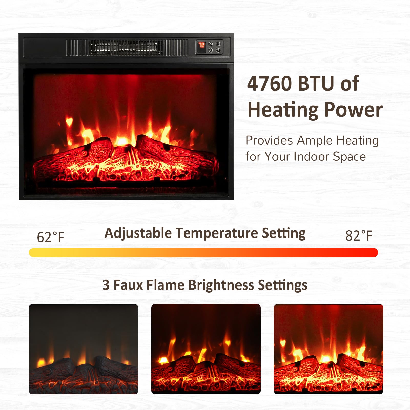 Naice 72" Electric Fireplace with Mantel and Cabinets, Fireplace TV Stand for Living Room Bedroom, Stacked Stone Surround and Remote Control 3D Realistic Flame, Black