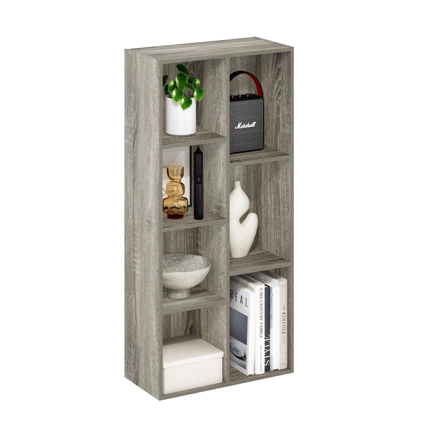 Furinno LUDER Book Shelf, 5-Cube Bookshelf, Reversible Bookcase, 9.4 x 19.5 x 31.5, Easy Assembly, for Living Room, Bedroom, Home Office, White