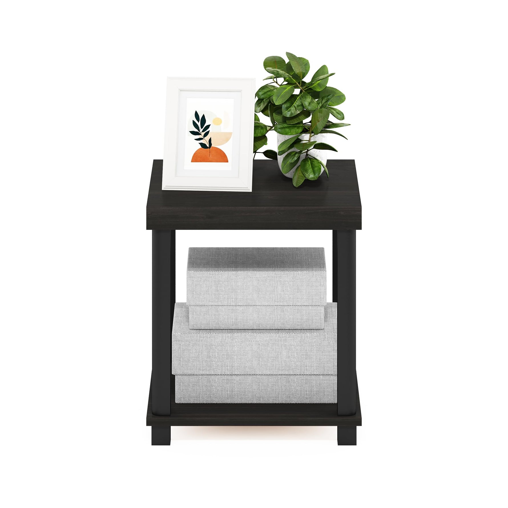 Furinno JUST Side Table, 3-Tier End Table, Open Shelves Night Stand, Bedside Table, Toolless Assembly, for Living Room, Bedroom, Bathroom, Columbia Walnut