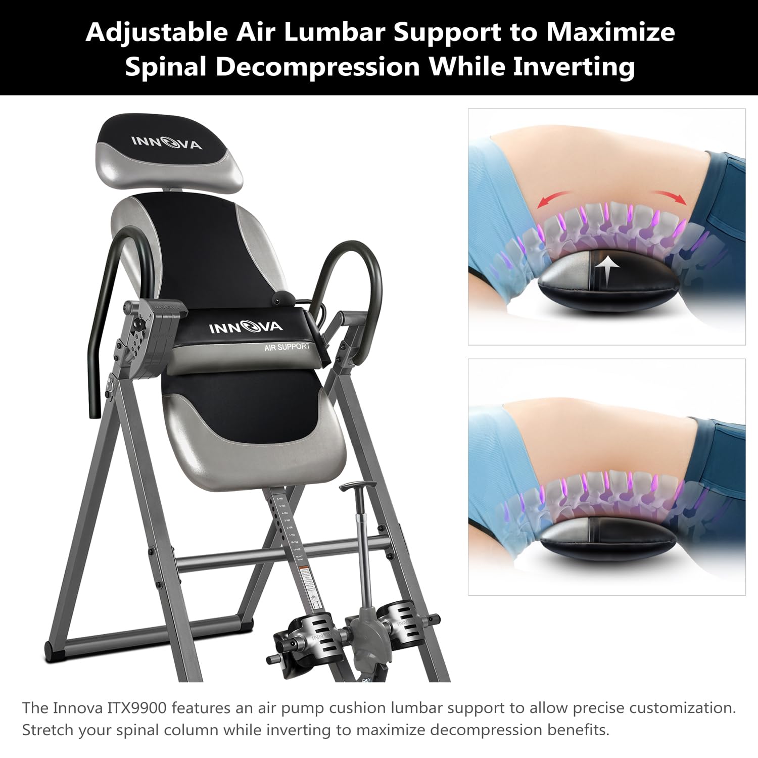 Innova ITX9900 Inversion Table with Air Lumbar Support, Black/Gray