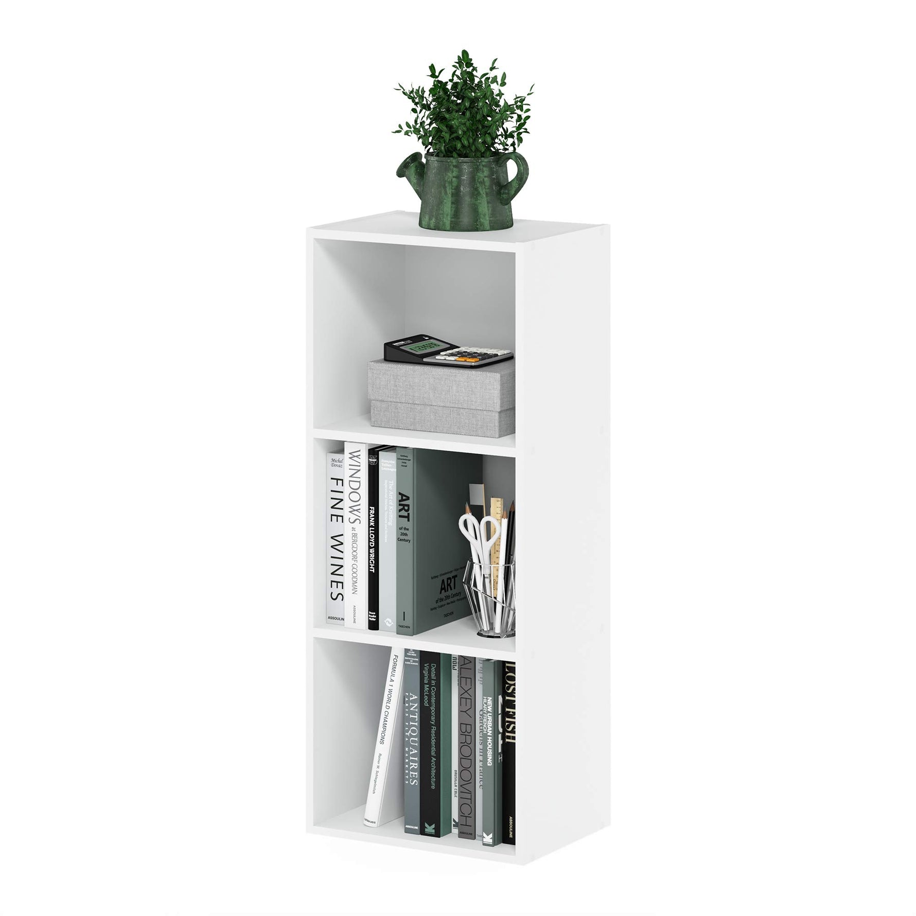 Furinno LUDER Book Shelf, 5-Cube Bookshelf, Reversible Bookcase, 9.4 x 19.5 x 31.5, Easy Assembly, for Living Room, Bedroom, Home Office, White