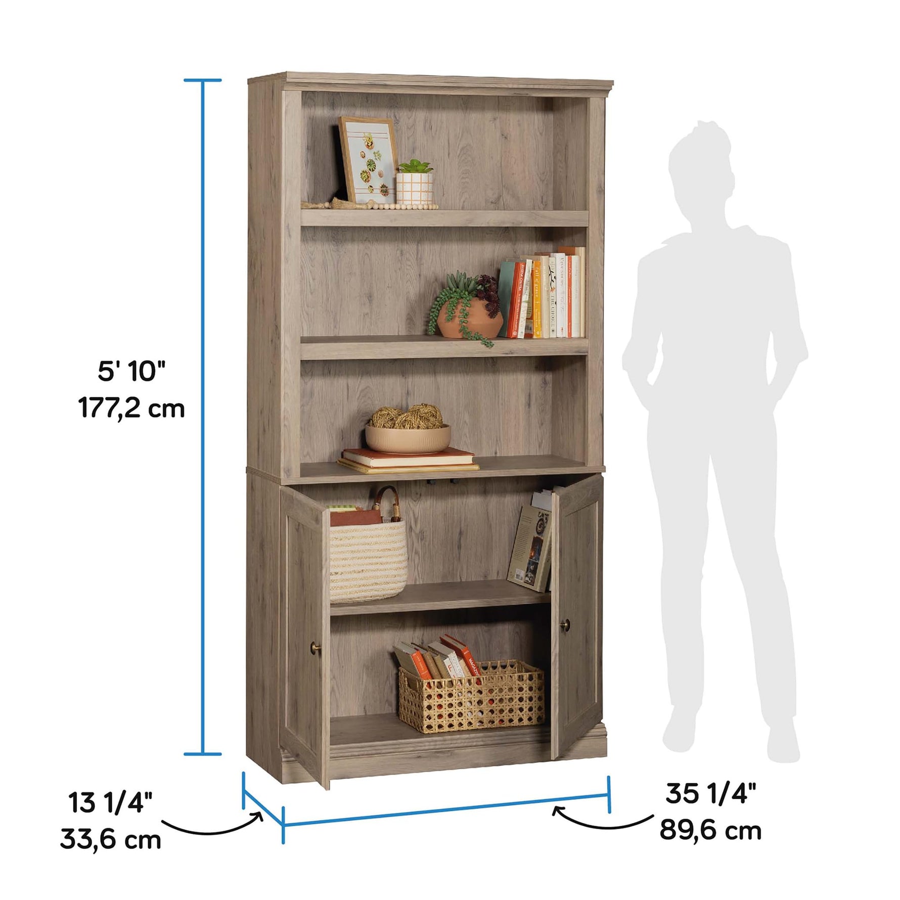 Sauder Miscellaneous Storage 5-Shelf/Book Shelf 2-Door Bookcase, Glacier Oak Finish