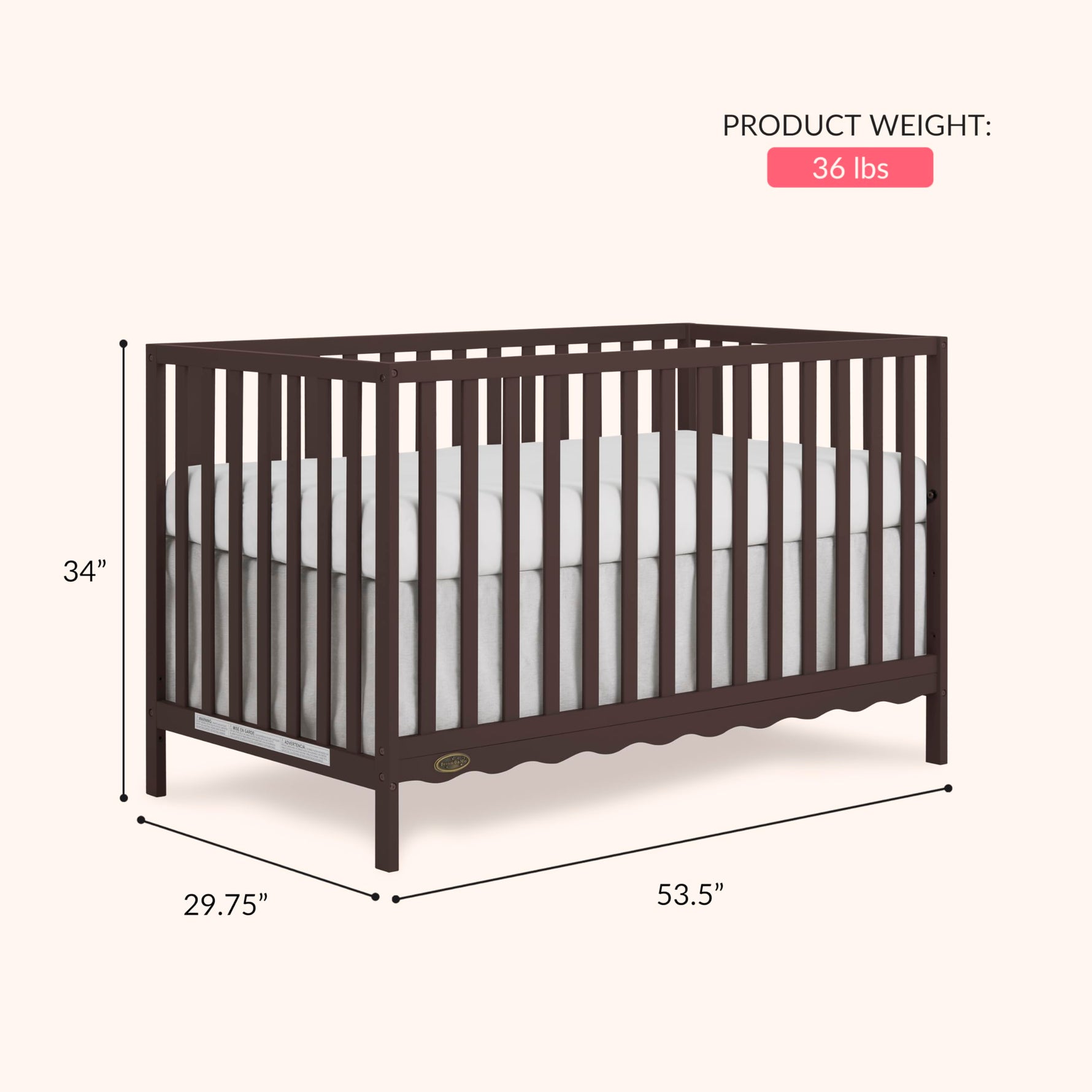 Dream On Me Synergy 5-in-1 Convertible Full-Size Baby Crib with Toddler, Day & Full Bed Conversion in White, GreenGuard Gold & BSA, 3 Mattress Heights, Sustainable Pinewood