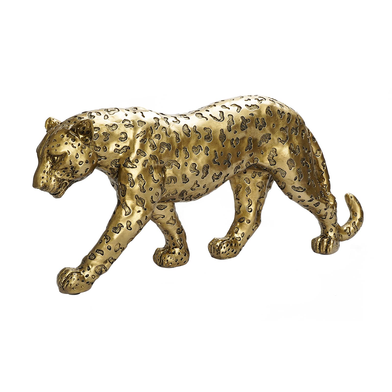 Cheetah Statue Home Decor Leopard Sculpture Resin Sitting Cheetah Figurine Desktop Table Top Ornament Decoration for Home Office-Gold Or Silver (Walking-Champagne Gold)