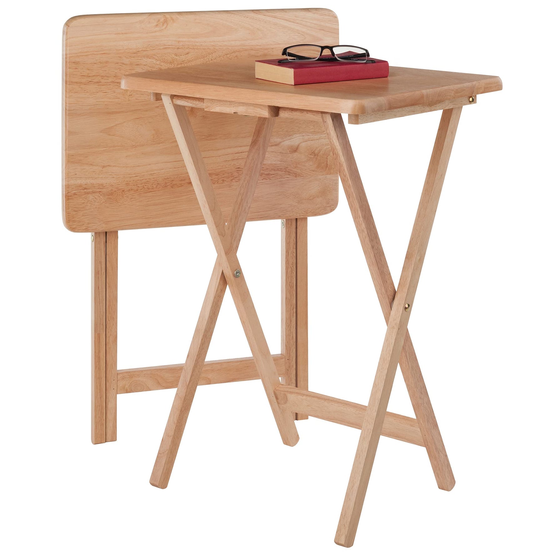 Winsome Alex Set of 2 Foldable Snack Tables, Easy to Store Small Portable Fold Up Table Set for Kitchen, Living Room TV Dining, Crafts, Puzzles, Work From Home