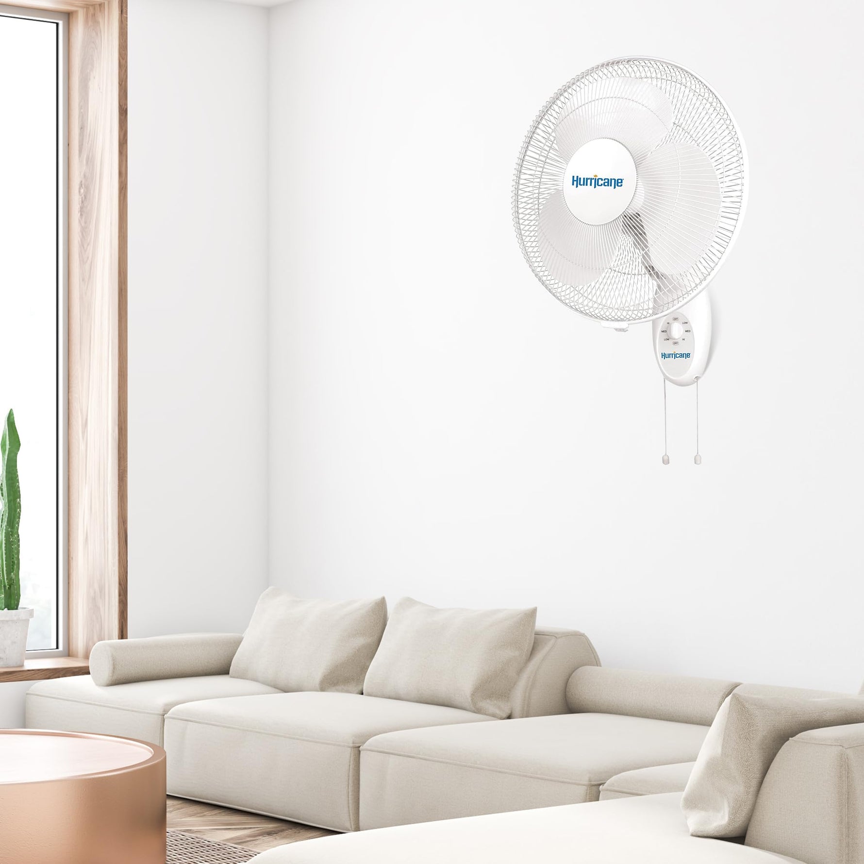 Hurricane 16" Supreme Oscillating Wall Mount Fan w/ 3 Quiet Speeds, White - Corded Electric Air Cooling Unit w/ Easy Pull Cord Controls for Homes, Greenhouses, Garages, Workshops & Gyms