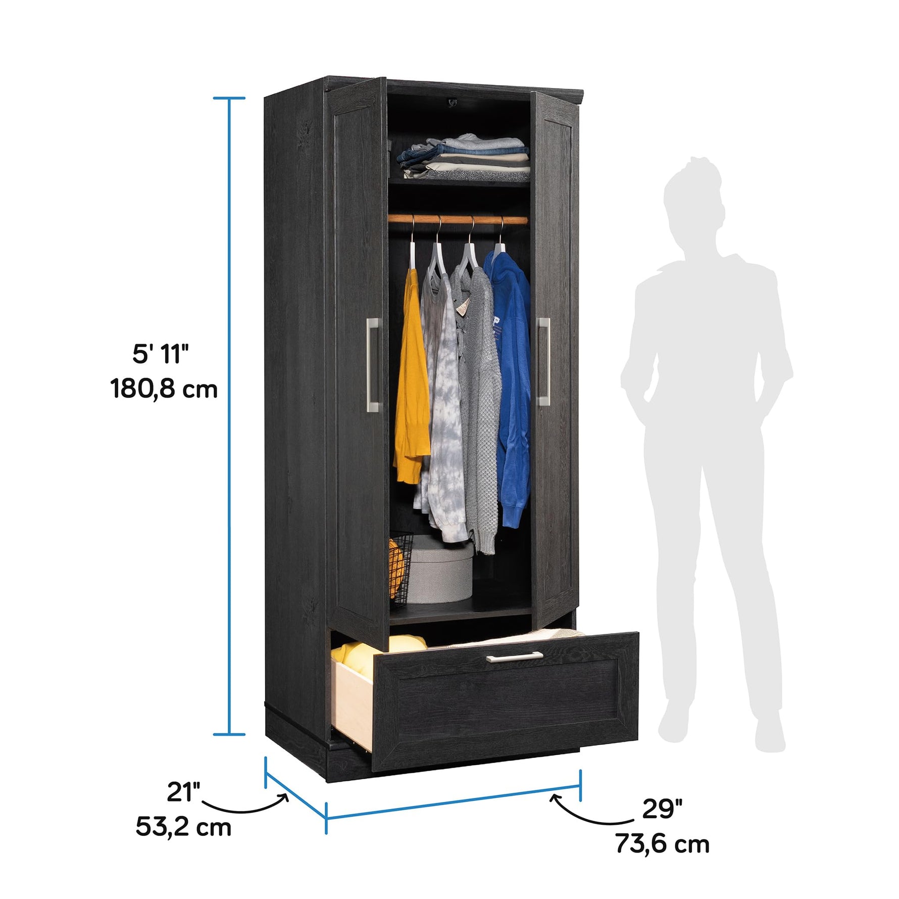 Sauder 411802 HomePlus Wardrobe/Storage Cabinet, L: 28.98" x W: 20.95" x H: 71.18", Sienna Oak finish