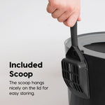 IRIS USA Cat Litter Box Large Top Entry with Lid Enclosed Covered Hooded Design Litter Catching Scatter Shield Pan Dog Proof Pet Proof Scoop Included Odor Control for Indoor Cats Kittens, Black/Gray