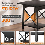 GreenForest End Table 24 inch for Living Room, Large Square Side Tables with X-Frame, Tall Industrial Bedside Nightstand with 2-Tier Storage, Rustic Walnut