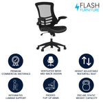 Flash Furniture Kelista Mid-Back Swivel Office Chair with Adjustable Seat Height, Ergonomic Mesh Desk Chair with Flip-Up Armrests, Black