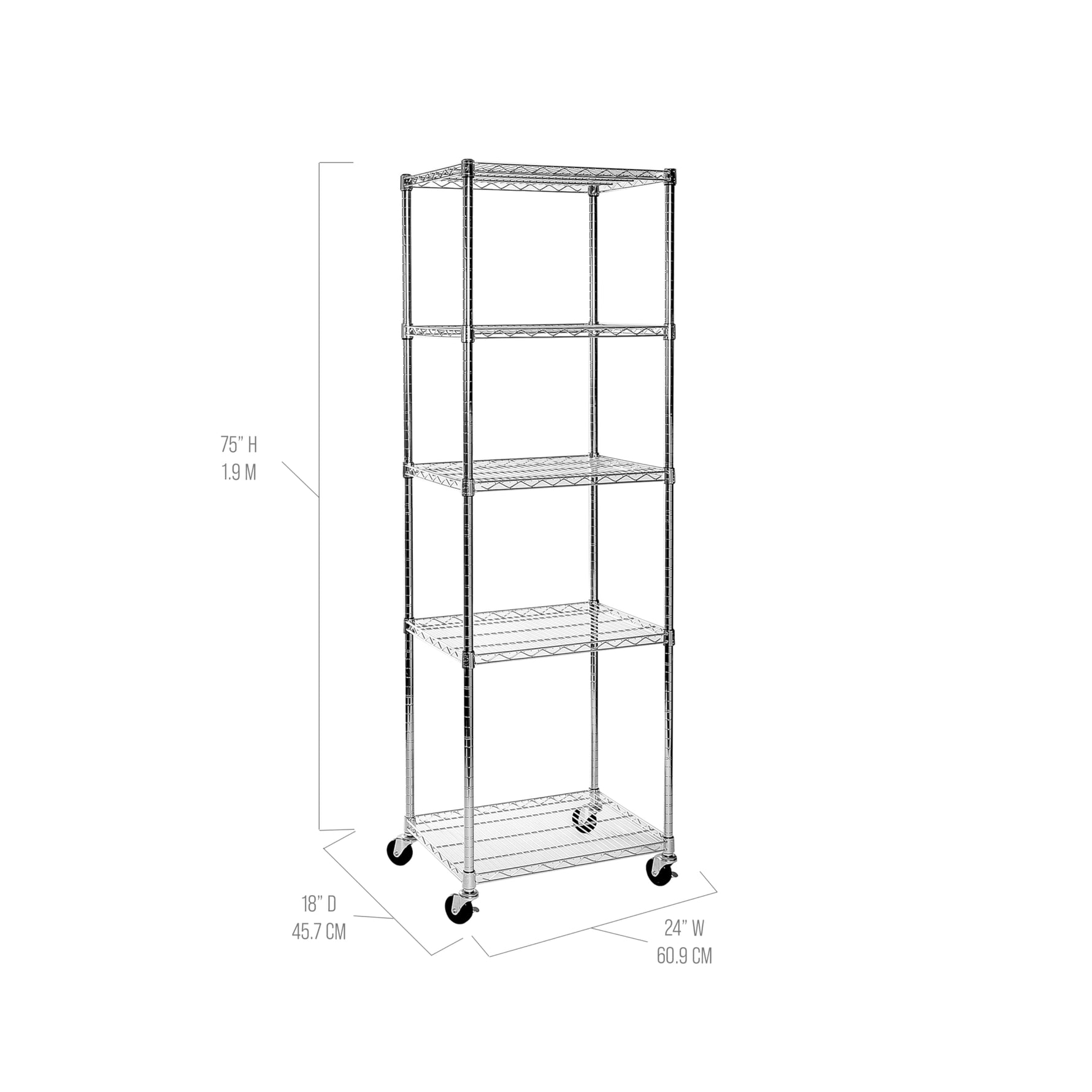 UltraDurable 5-Tier NSF Steel Wire Shelving, 48"W x 24"D x 76"H, Black | Heavy-duty commercial-grade solid steel wire storage rack featuring 800 pounds per shelf weight capacity