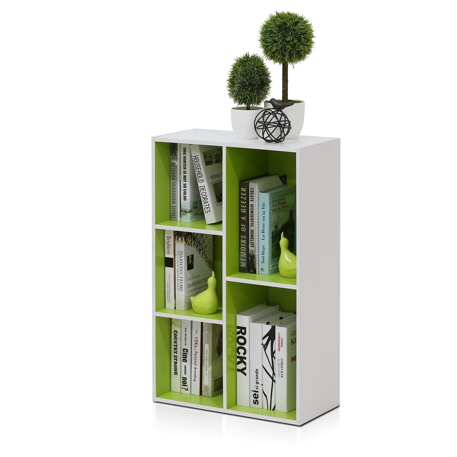 Furinno LUDER Book Shelf, 5-Cube Bookshelf, Reversible Bookcase, 9.4 x 19.5 x 31.5, Easy Assembly, for Living Room, Bedroom, Home Office, White