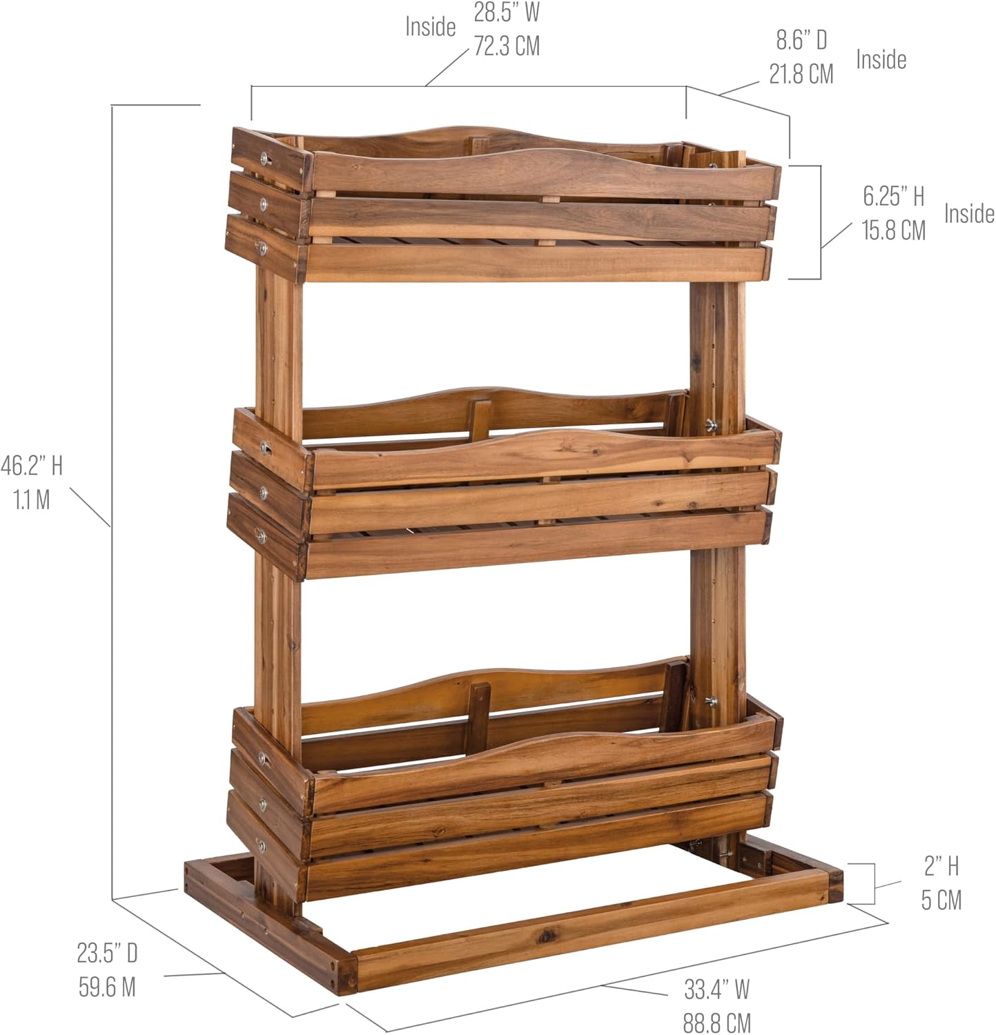 Seville Classics Acacia Wood 3-Tier Vertical Garden Planter