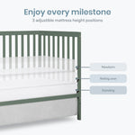 Dream On Me Synergy 5-in-1 Convertible Full-Size Baby Crib with Toddler, Day & Full Bed Conversion in White, GreenGuard Gold & BSA, 3 Mattress Heights, Sustainable Pinewood