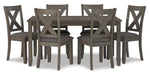 Signature Design by Ashley Caitbrook Rustic 7-Piece Dining Set – Rectangular Table with 6 X-Back Upholstered Chairs, Gray