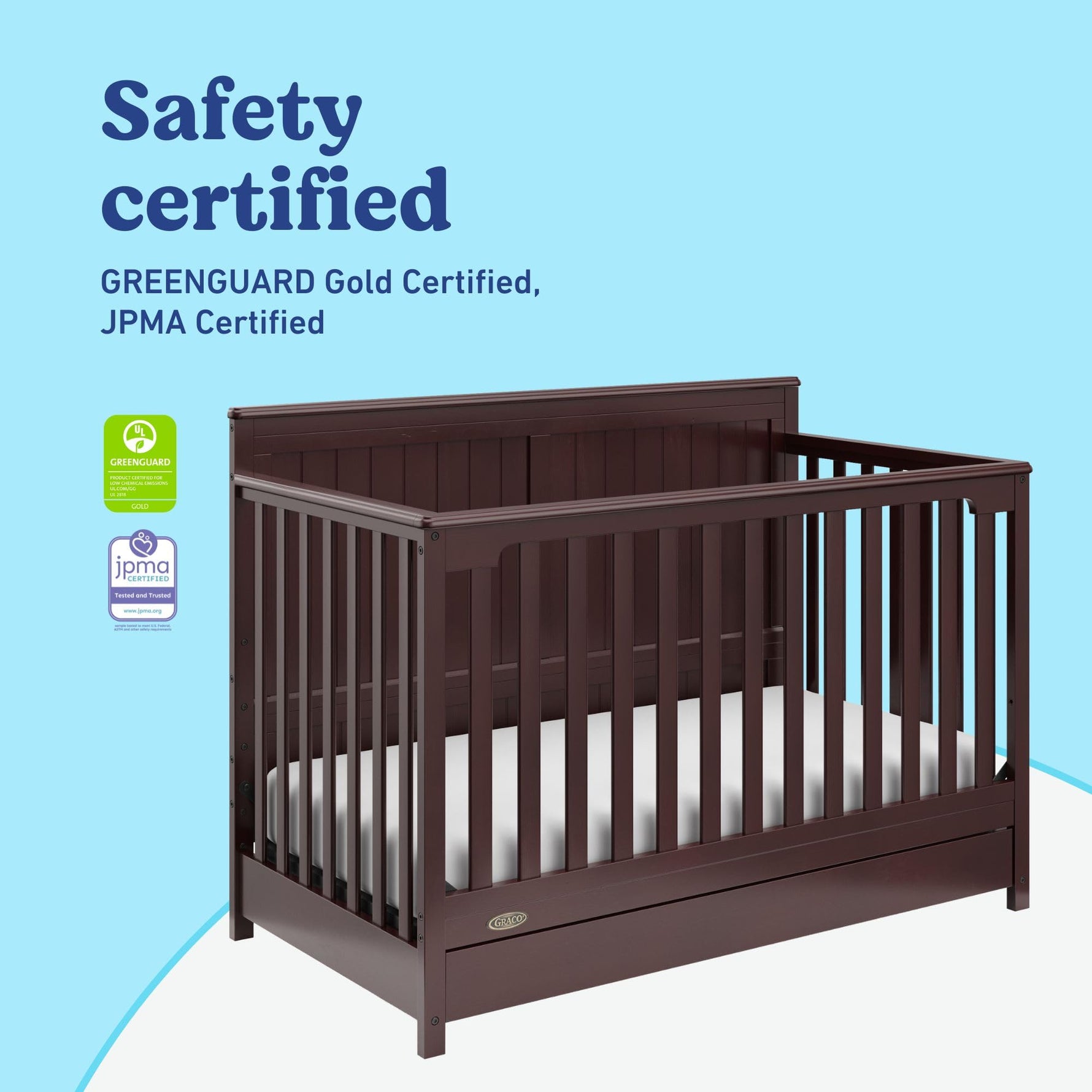 Graco Hadley 5-in-1 Convertible Crib with Drawer – GREENGUARD Gold Certified, Fits Standard Crib Mattress, Converts to Toddler Bed, Daybed and Full Bed, 4 Adjustable Mattress Heights (White)