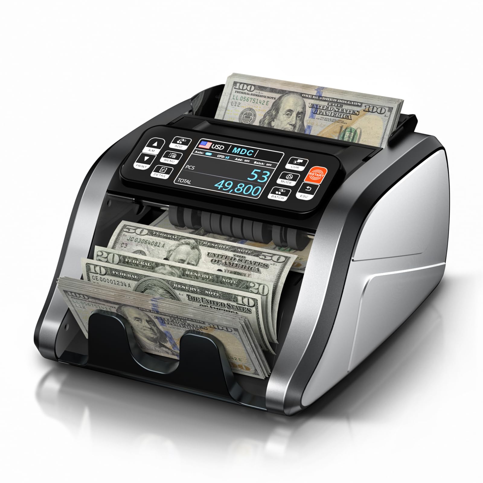 Aneken N60 Mixed Denomination Money Counter Machine, Value Counting, UV/MG/IR/DD Counterfeit Detection, 3.5" TFT Display Cash Counting Machine, Printer Enabled Bill Counter for Business