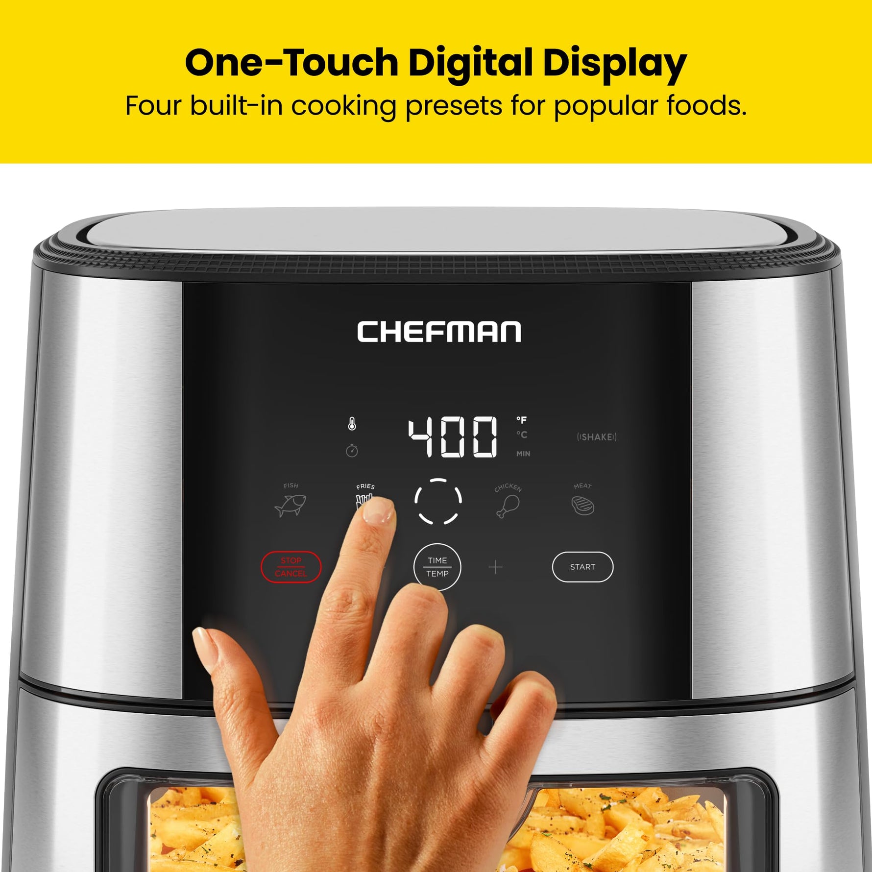 Chefman Air Fryer 8 Qt | TurboFry® 4-in-1 with 450°F Hi-Fry Option for Crispier Results | Bake, Dehydrate, Frozen | XL Nonstick Dishwasher-Safe Basket | Stainless Steel