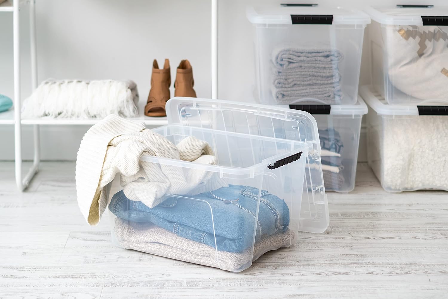 IRIS USA 6-Pack 6 Quart Storage Bins with Lids | Transparent design makes contents easy to find. Ideal for shoes, photos, documents, and small essentials. Nestable design