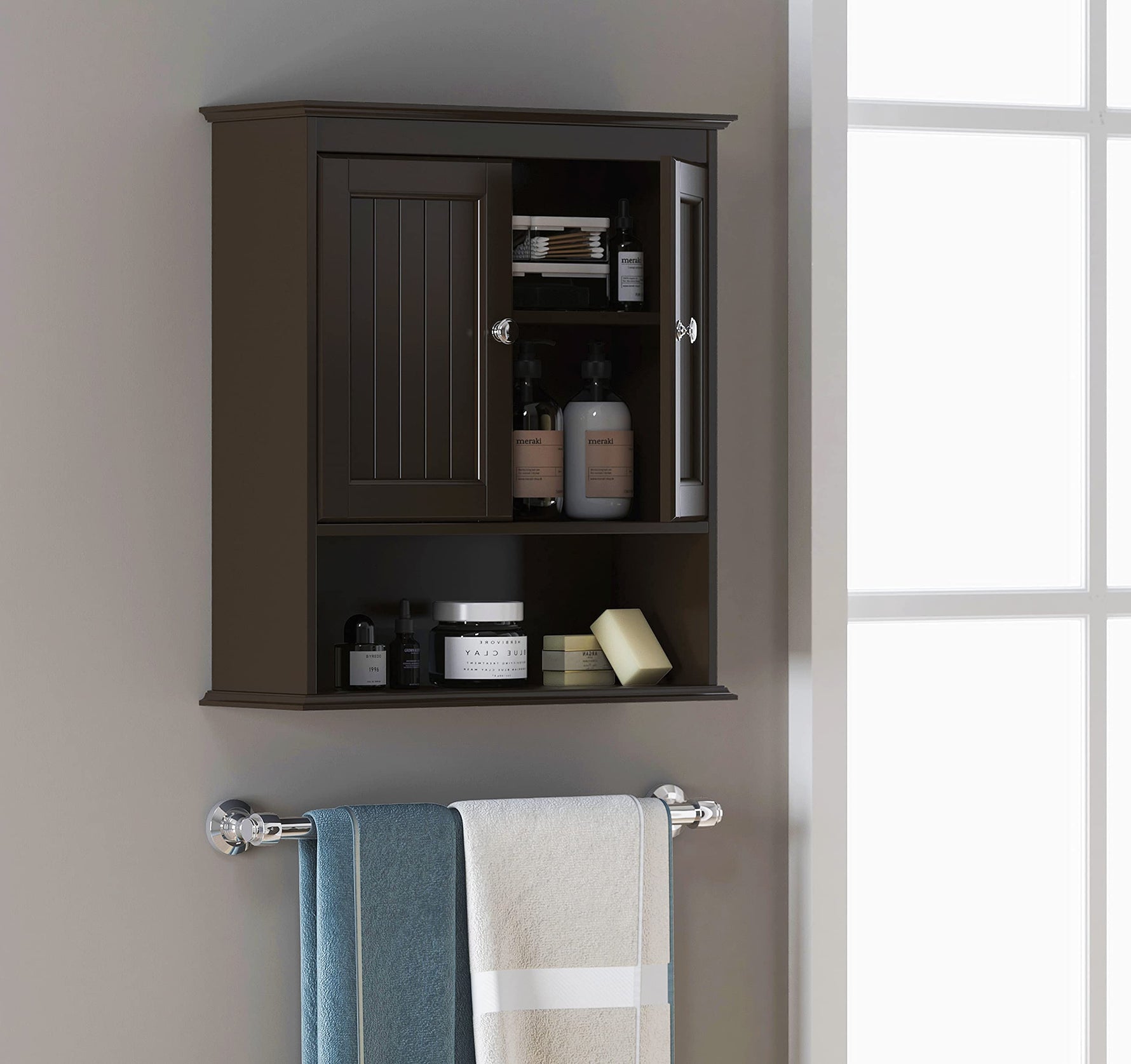 Spirich Bathroom Cabinet Wall Mounted with Doors, Wood Hanging Cabinet with Doors and Shelves Over The Toilet, Bathroom Wall Cabinet White