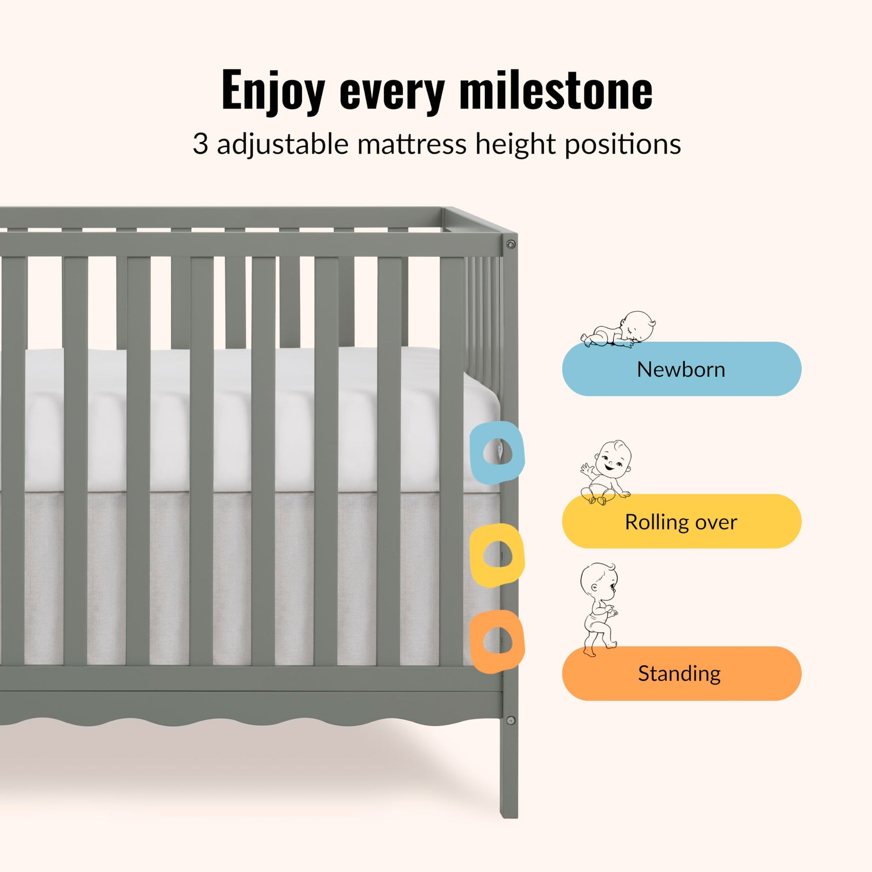 Dream On Me Synergy 5-in-1 Convertible Full-Size Baby Crib with Toddler, Day & Full Bed Conversion in White, GreenGuard Gold & BSA, 3 Mattress Heights, Sustainable Pinewood