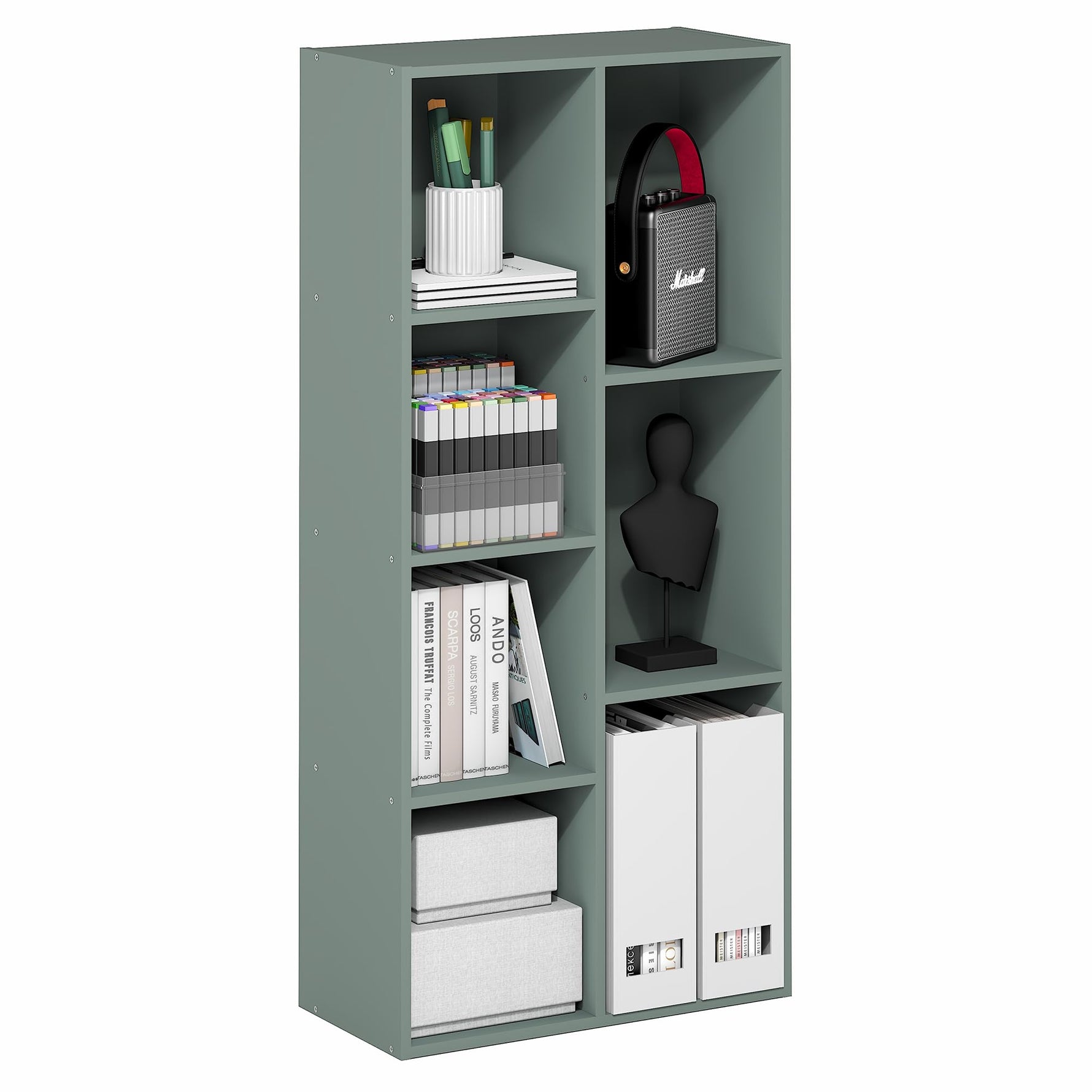 Furinno LUDER Book Shelf, 5-Cube Bookshelf, Reversible Bookcase, 9.4 x 19.5 x 31.5, Easy Assembly, for Living Room, Bedroom, Home Office, White