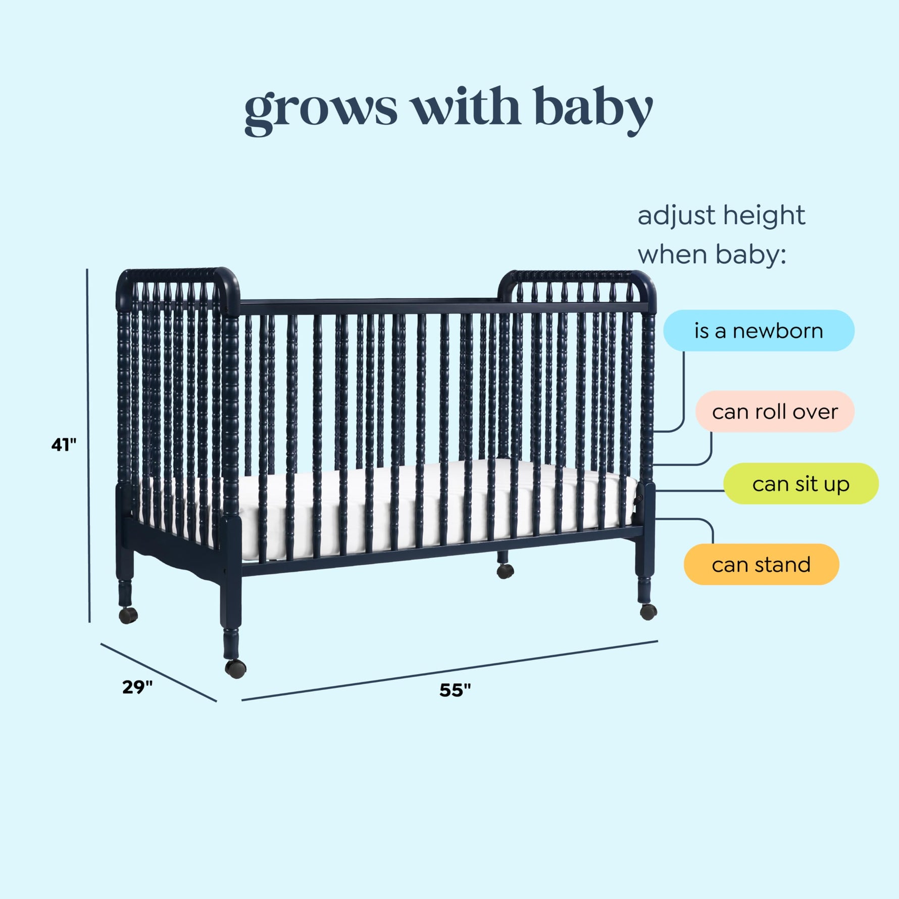 daVinci Jenny Lind 3-in-1 Baby Crib Convertible to Toddler Bed, Daybed - Easy to Assemble - GREENGUARD Gold Certified - 4 Adjustable Mattress Heights, Conversion Kit Sold Separately - White