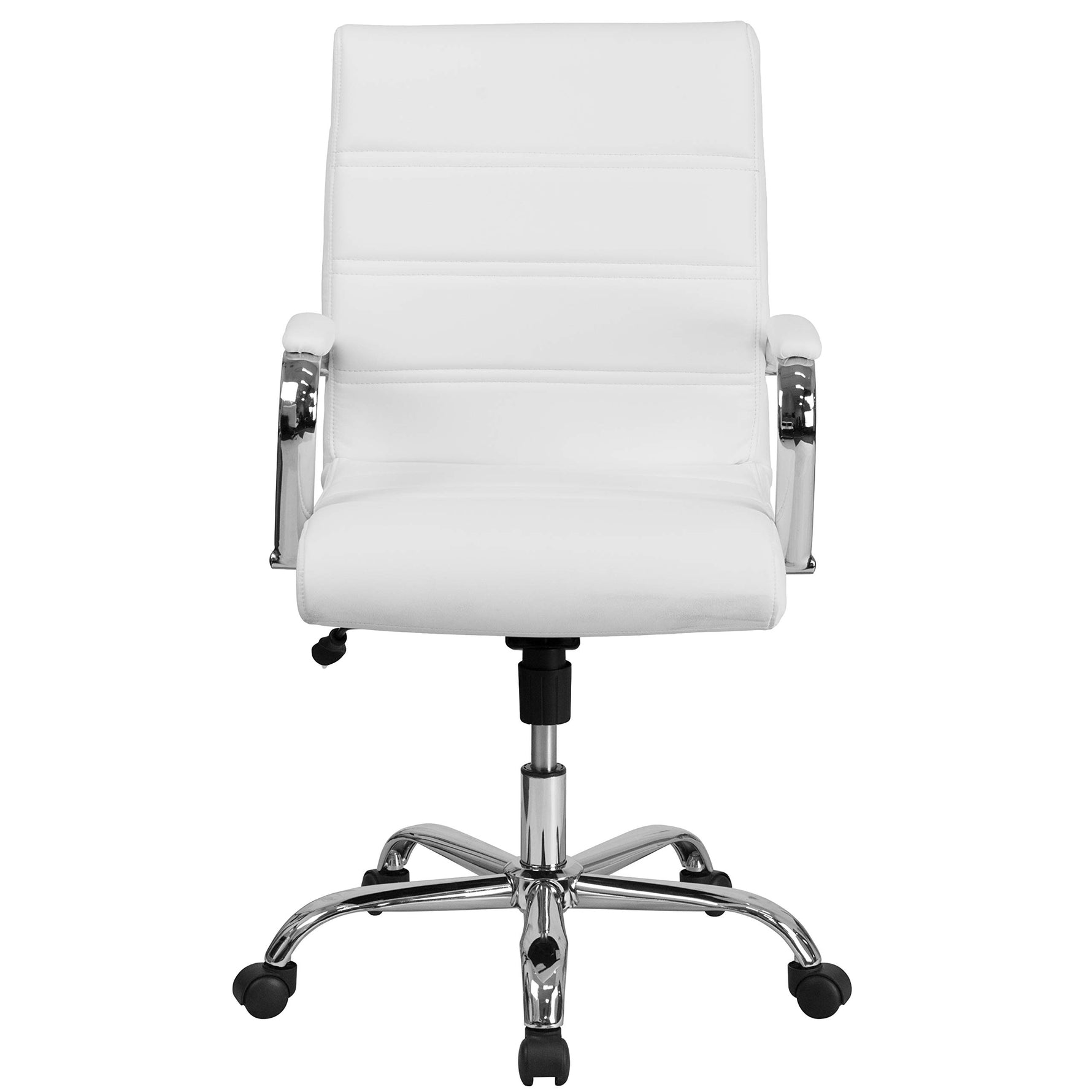 Flash Furniture Whitney Mid-Back Swivel LeatherSoft Desk Chair with Wheels, Padded Seat and Armrests, Adjustable Height Padded Office Chair, Black