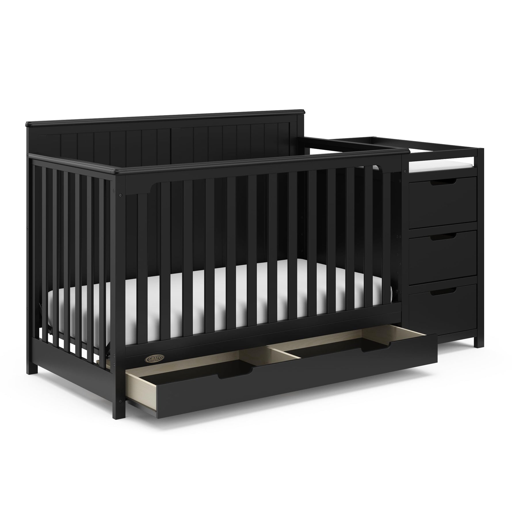 Graco Hadley 5-in-1 Convertible Crib with Drawer – GREENGUARD Gold Certified, Fits Standard Crib Mattress, Converts to Toddler Bed, Daybed and Full Bed, 4 Adjustable Mattress Heights (White)