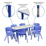 Flash Furniture Emmy Adjustable Classroom Activity Table with 6 Stackable Chairs, Plastic Activity Table for Kids, 23.625" W x 47.25" L, Blue/Gray
