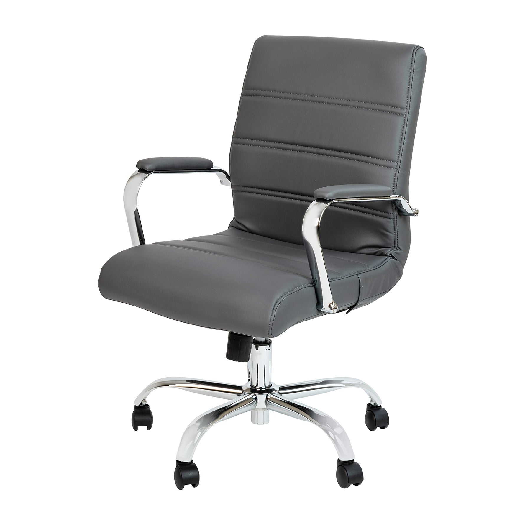 Flash Furniture Whitney Mid-Back Swivel LeatherSoft Desk Chair with Wheels, Padded Seat and Armrests, Adjustable Height Padded Office Chair, Black