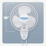 Hurricane 16" Supreme Oscillating Wall Mount Fan w/ 3 Quiet Speeds, White - Corded Electric Air Cooling Unit w/ Easy Pull Cord Controls for Homes, Greenhouses, Garages, Workshops & Gyms
