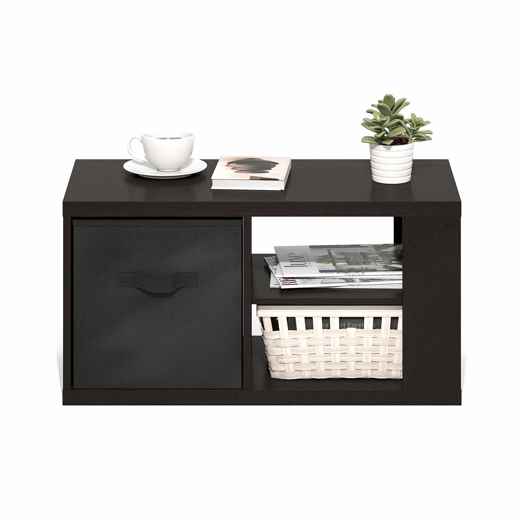 Furinno CLASSIC Coffee Table, Modern Rectangle Coffee Table with 1.8" Triple Thick Tabletop, Side Table, Toolless Assembly, for Living Room, Home Office, Black