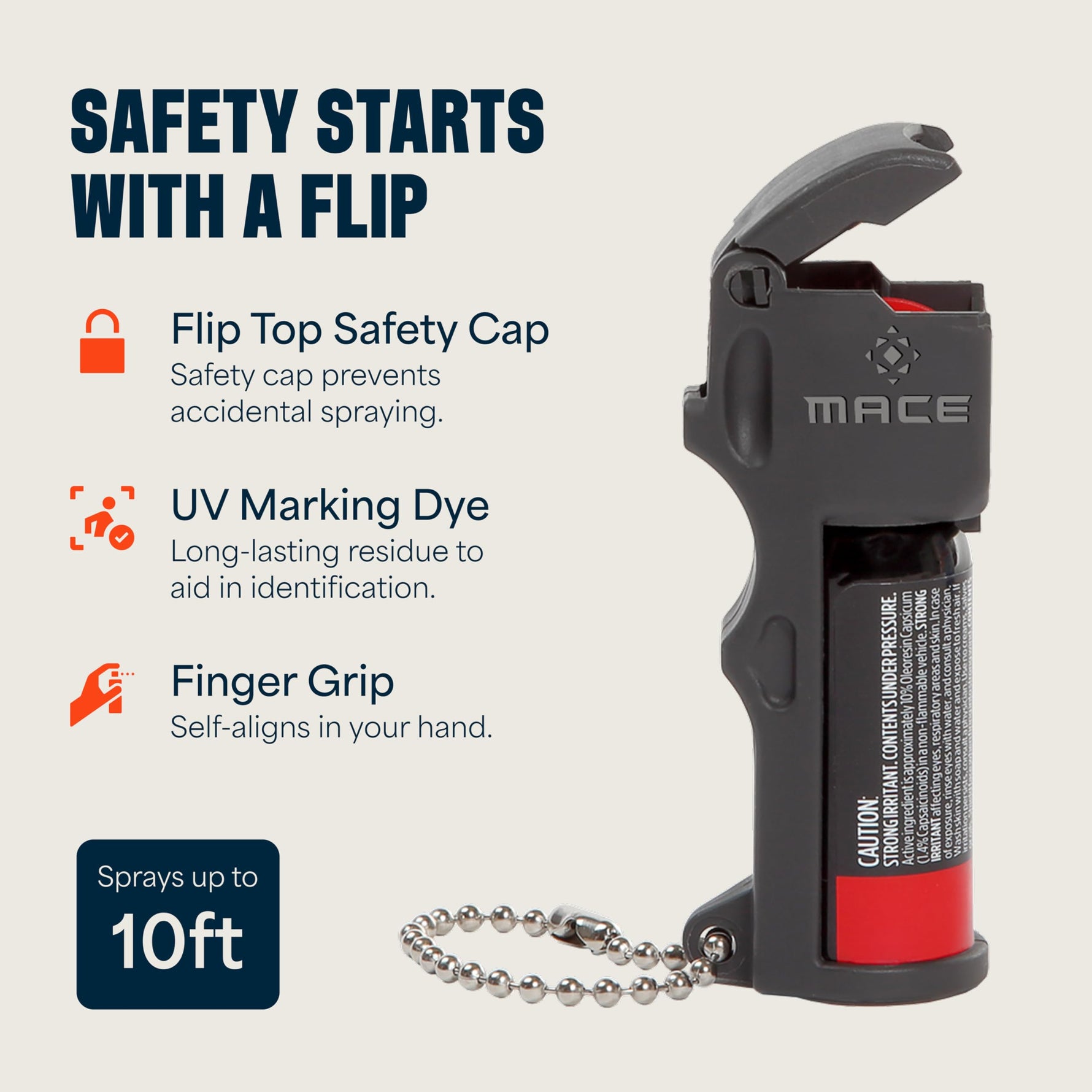 Mace Pepper Spray - Pocket Model, 0.42 oz, 10 Feet Range, Max Police Strength, Long Lasting UV Dye, Flip Top Safety Cap, Self Defense Pepper Spray for Women & Men - Black
