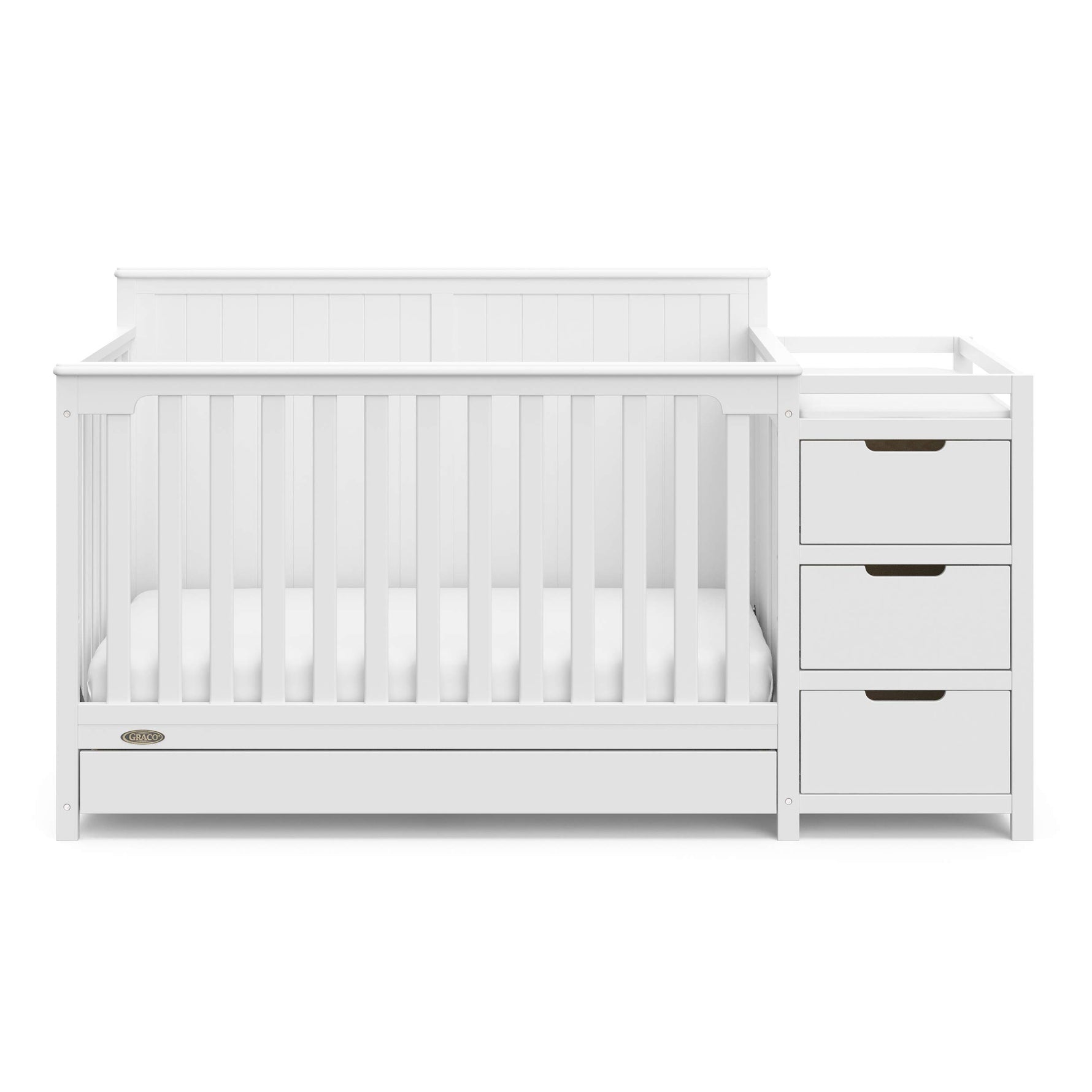 Graco Hadley 5-in-1 Convertible Crib with Drawer – GREENGUARD Gold Certified, Fits Standard Crib Mattress, Converts to Toddler Bed, Daybed and Full Bed, 4 Adjustable Mattress Heights (White)