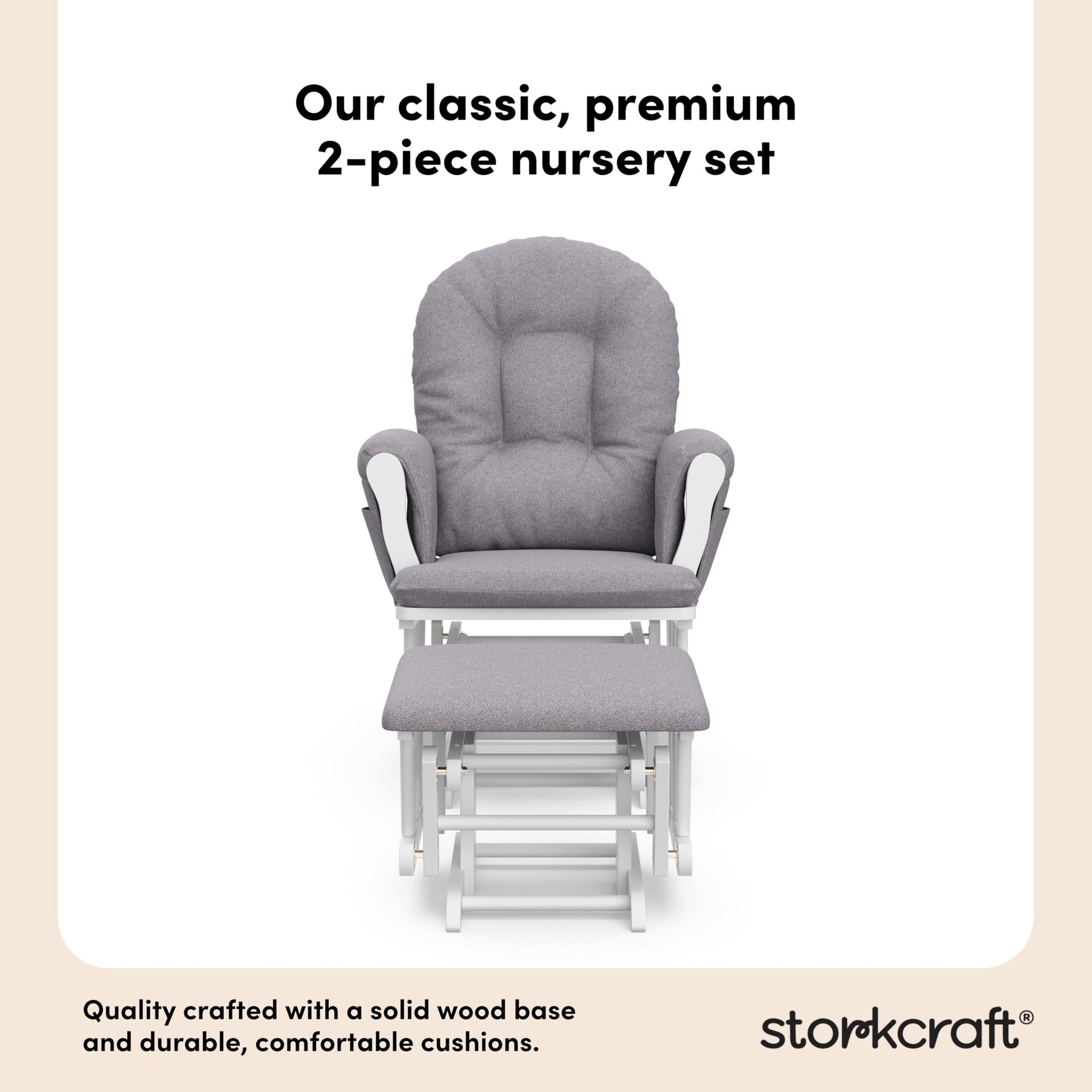 Storkcraft Premium Hoop Glider & Ottoman (Espresso with Beige) — GREENGUARD Gold Certified, Solid Wood Craftsmanship, Convenient Storage Pockets, Glider Rocking Chair for Nursery, Multi-Award-Winning