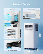 Feelfunn 8000 BTU Portable Air Conditioner, 3-in-1 Cools 350 Sq.Ft, Quiet AC with Fan & Dehumidifier, LED Display, Remote, 24H Timer, Window Kit, for Bedroom/Office/Dorms