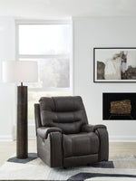 Signature Design by Ashley Skymaker Modern Faux Leather Manual Rocker Recliner with Track Arms, Dark Brown