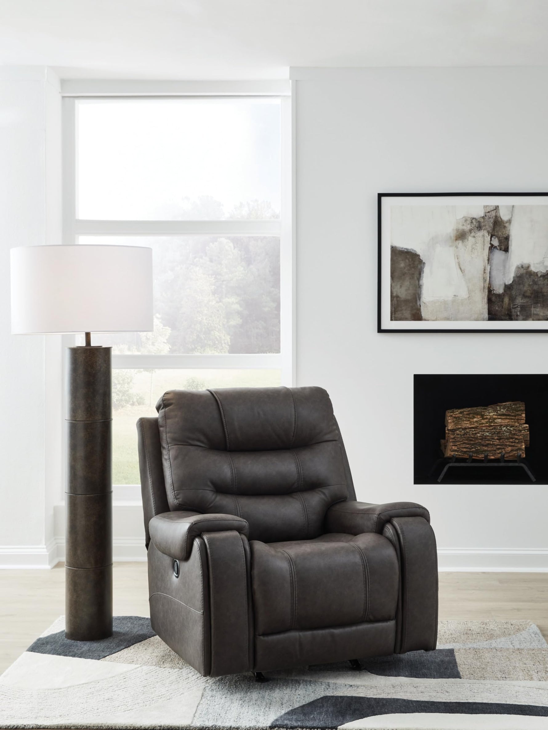 Signature Design by Ashley Skymaker Modern Faux Leather Manual Rocker Recliner with Track Arms, Dark Brown