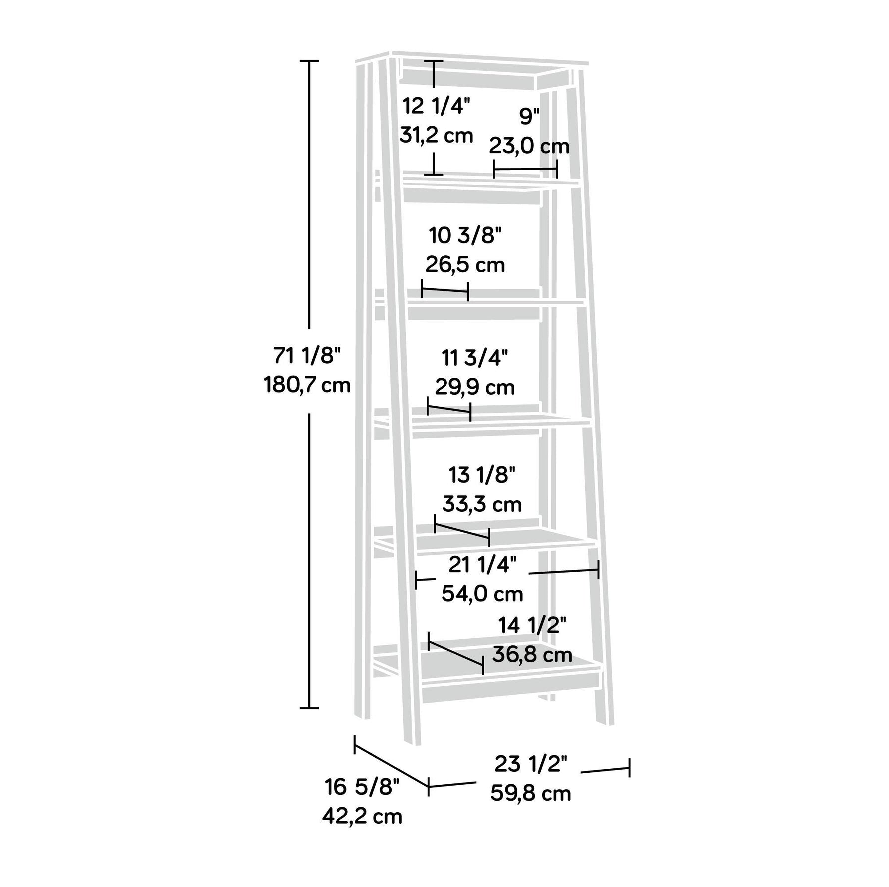 Sauder Ladder Bookshelf 5 Tier Trestle Ladder Shelf Wooden Bookcase, in Jamocha Wood
