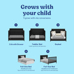 Graco Hadley 5-in-1 Convertible Crib with Drawer – GREENGUARD Gold Certified, Fits Standard Crib Mattress, Converts to Toddler Bed, Daybed and Full Bed, 4 Adjustable Mattress Heights (White)