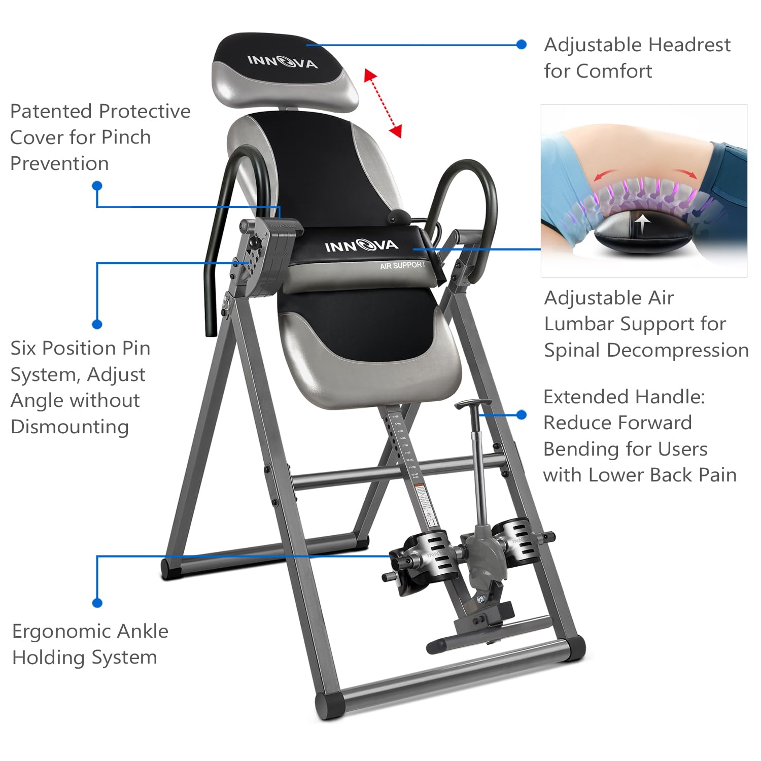 Innova ITX9900 Inversion Table with Air Lumbar Support, Black/Gray