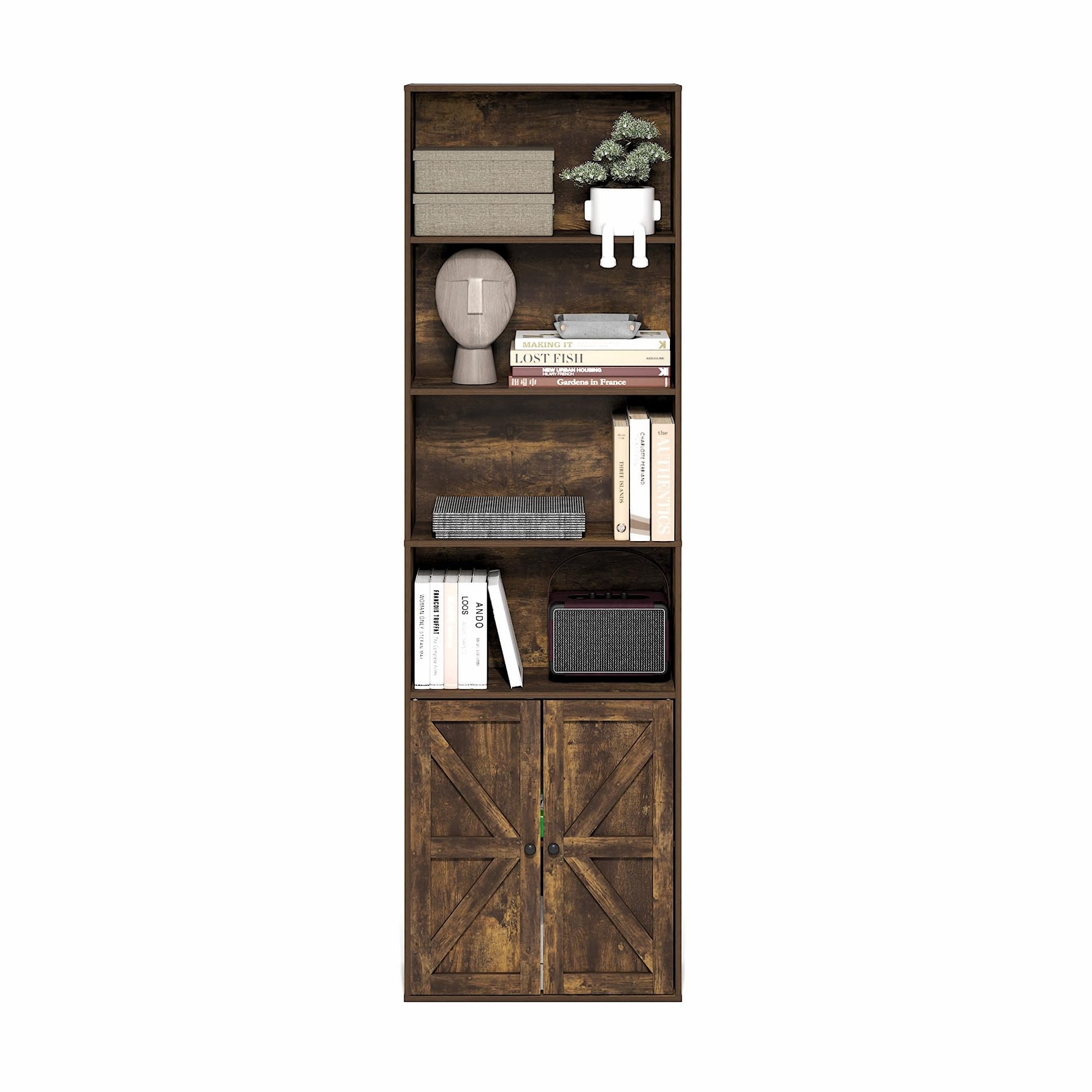 Furinno Jaya Book Shelf, 5-Tier Bookshelf, Bookcase with Adjustable Shelves, 9.5 x 24.5 x 71.2, for Organization and Storage, for Living Room, Bedroom, Home Office, Blackwood
