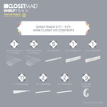 ClosetMaid ShelfTrack Wire Closet Organizer System, Adjustable from 5 to 8 Ft., with Shelves, Clothes Rods, Hardware, Durable Steel, White